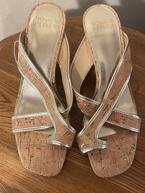 Donald J. Pliner Cork Slide Sandals with Silver Trim